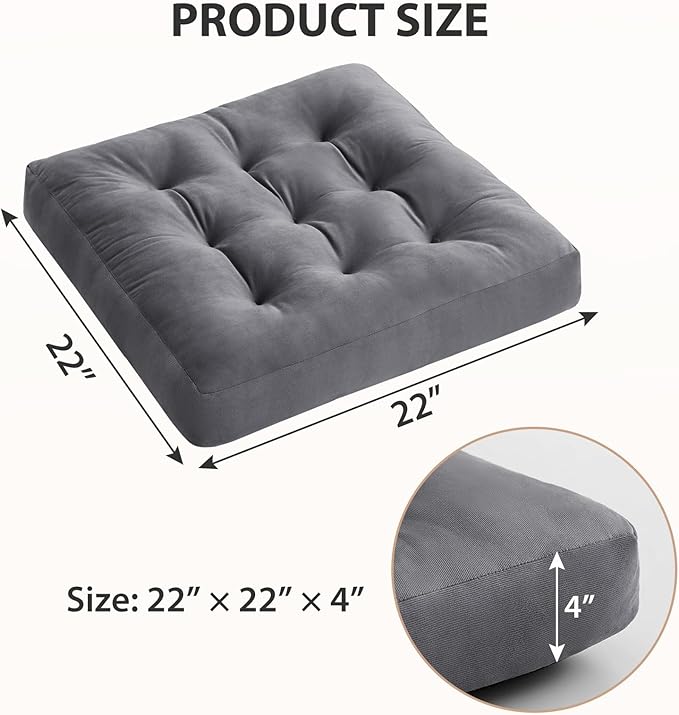 SM-XLHN Meditation Floor Pillow Set of 6, Square Large Pillows Seating for Adults, Meditation Cushion Pillow,Tufted Corduroy Cushion for Tatami Living Room or Yoga, Dark Gray, 22x22 Inch