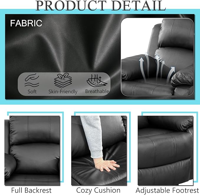 Caberryne Leather Recliner Sofa，Reclining Sofa Set for Living Room Furniture Sets，Black Double Recliner Loveseat for Living Room/Office/Theater Seating/Rv(2 Seater Couch)
