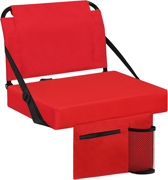 Stadium Seat for Bleachers with Back Support and Wide Padded Cushion Stadium Chair - Includes Shoulder Strap and Cup Holder