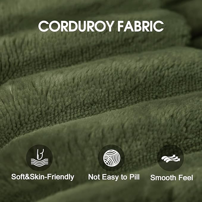 136" Cloud Sectional Couch U-Shaped Chaise with Ottoman, Corduroy Boneless Couch for Living Room Bedroom, Deep-Seat Upholstered Modular Cloud Sofa, No Assembly Required (Green, Left Facing Chaise)