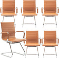 DM Furniture Office Desk Chair No Wheels Set of 6 PU Leather Computer Chairs Mid Back Guest Chairs for School Reception Conference Waiting Room, Terracotta