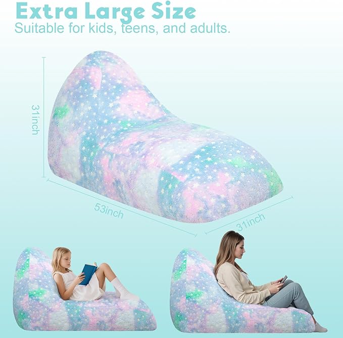 COMAX Bean Bag Chairs for Kids 8-12, Large Kid Beanbag Chair with Filler, Big Toddler Lounge Bean Chair, Children Lazy Floor Lounger for Girls Boys, Colorful Star