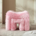 Ottoman Set of 2 Small Footstool Ottoman Vanity Stool Chair Faux Fur Seating Backless Modern Foot Rest Furry for Makeup Room Living Room Bedroom Entryway,Pink(2-in-1)