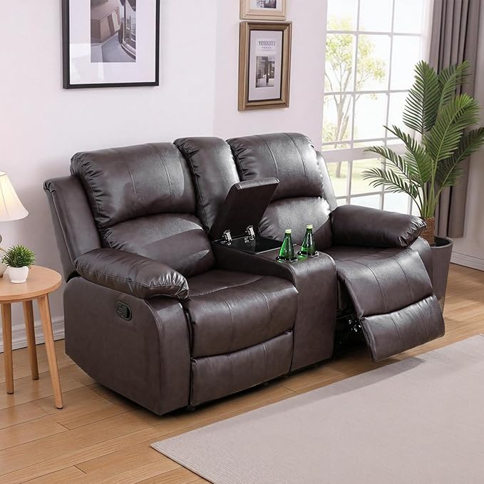 Caberryne Leather Recliner Sofa，Reclining Loveseat for Living Room Furniture Sets, Light Brown Double Recliner Loveseat for Living Room/Office/Theater Seating/Rv(2 Seater Couch)