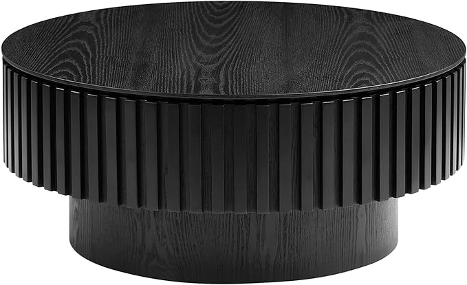 31.49'' Nesting Round Wood Coffee Table with Storage for Apartment, Modern Living Room Coffee Table with Sturdy Pedestal (Black, Ø31.49 x 13.77 with Storage)