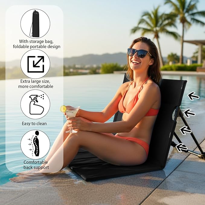 Jetec Foldable Floor Backrest Chair Portable Camping Chair with Storage Bag Light Weight Lazy Seat for Indoor Outdoor Bed Ground Park Lawn Concerts Beach Hiking