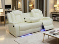 Toseslo Power Leather Recliner Sofa Set with LED Light, Leather Sectional Sofa Set, Living Room Furniture Sets, Modern Power Reclining Sets for Living Room(Creamy White)