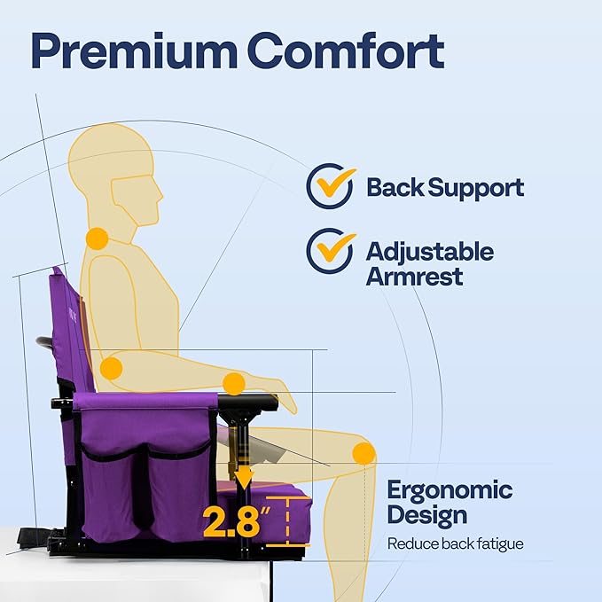 VIVOHOME Stadium Seats with Back Support and Cushion, 2 Pack Portable Bleacher Chairs with Cup Holder and Shoulder Strap