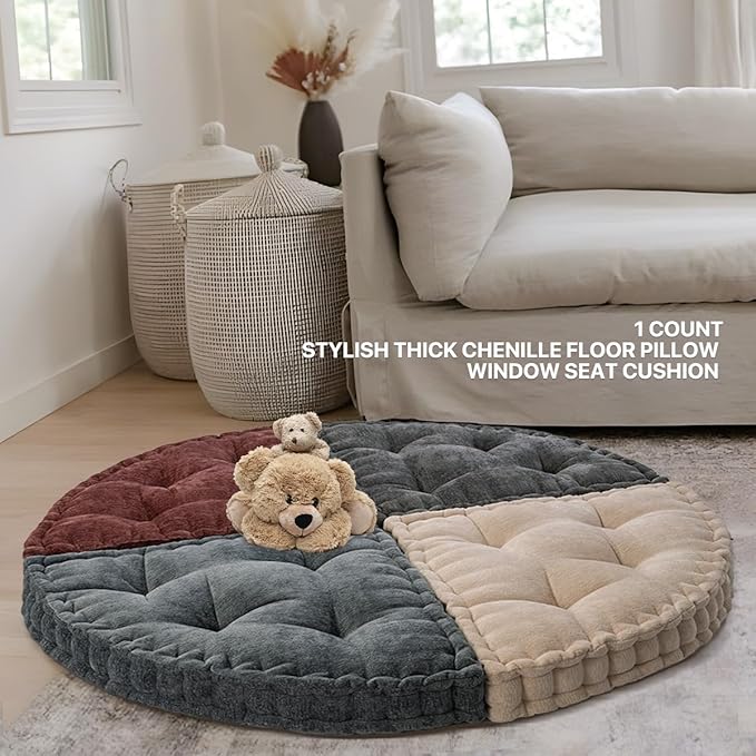 Fan-Shaped Floor Cushion Corner Nook Floor Pillow, Meditation Cushion for Sitting or Yoga, Kids Play Cushions Thick for Indoor or Outdoor Seating 28"*28" Gray