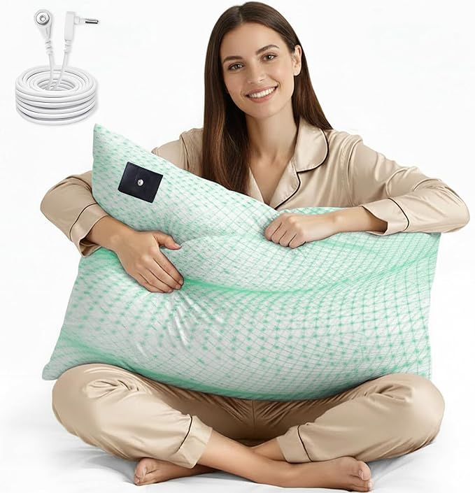 Groundingtop Grounding Pillowcase King with 10% Silver Fiber+90% Cotton Conductive Grounding Pillow Case 20x36in Silver Fiber Grounding Sheet Improve Sleep Anxiety Relief White 1pc