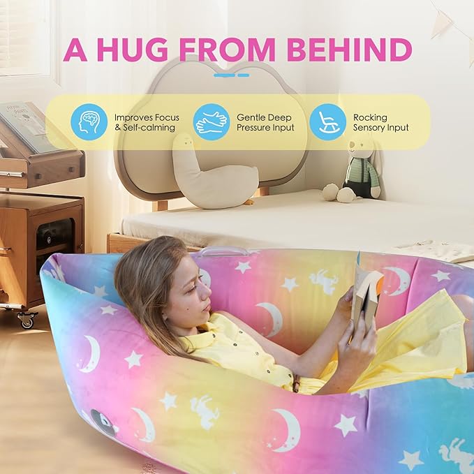 Toggloo Upgraded Sensory Chair for Kids — 60"Sensory Pod Sitting for Autistic Children, Peapod Canoe, Inflatable Peapod for Children, ADHD Sensory Pea Pod with Electric Air Pump,Colorful