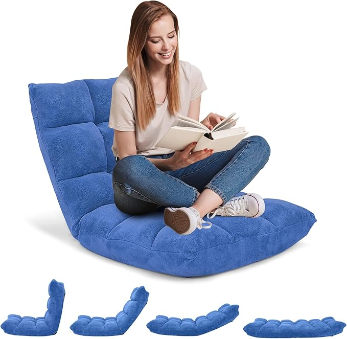 Giantex Floor Chairs, Floor Gaming Chair with Back Support, Coral Velvet, 14 Adjustable Position, Thick Sponge Padding, Floor Seating Lounge for Reading, Watching TV, Meditation, Gaming Chair Floor