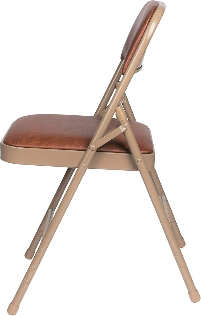 OEF Furnishings OEF1200 Series Premium Heavy Duty Vinyl Padded Folding Chairs, Commercial Grade 500 lb Capacity (4-Pack, Honey Brown)
