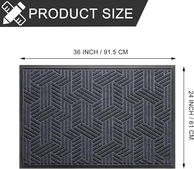 XADP Front Door Mat 36"x24" Indoors Outdoors Welcome Mats, Waterproof Non-Slip Rubber Backing Heavy Duty Doormat Outside Entrance, Low Profile Entryway Rugs Floor Mat for Patio, Pattern B Grey