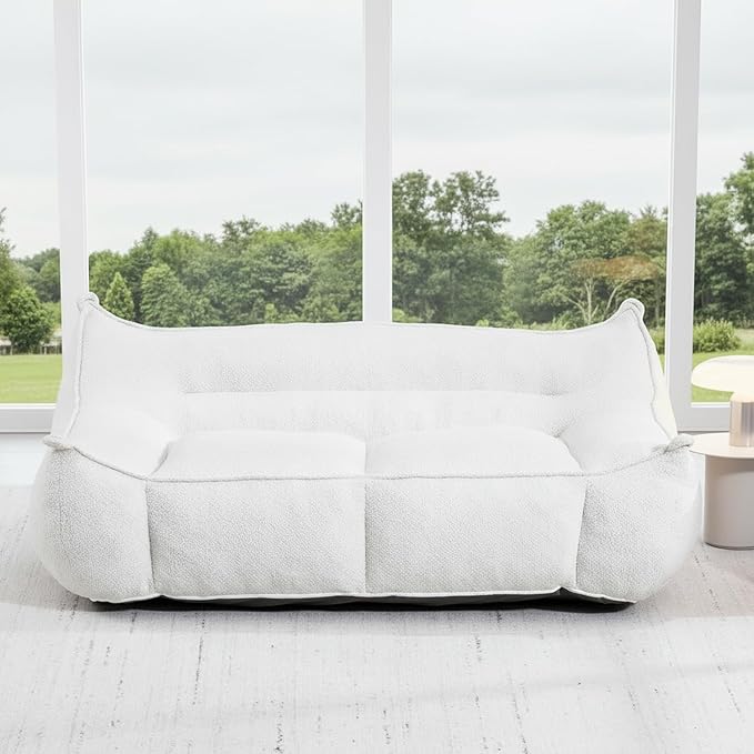 Giant Bean Bag Chair for Adults, Beige Loveseat Beanbag with Filling Plush Fluffy and Back Support, 2 Seater Lounge Lazy Floor Sofa, Memory Foam Couch for Living Room, Bedroom & Dorm