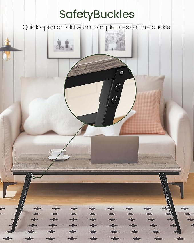 CHOEZON 41.3" Folding Coffee Table with Safety Buckles, Low Coffee Table, Portable Floor Table, for Sitting on The Floor, for Living Room, Bedroom, Balcony, Caravan, Greige and Black TKF01BG