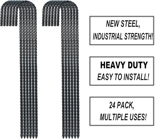 16 Inch Ground Rebar Stakes, J Hook Extra Heavy Duty Rust Proof Coated Steel Ground Anchors with Chisel Point End for Camping Tent and Canopy Tent (24)