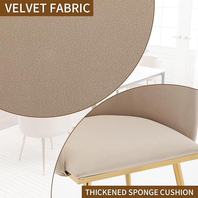 Canxkun Velvet Dining Chairs Set of 4, Barrel Dining Chairs with Gold Metal Legs, Modern Upholstered Dining Room Chair for Dining Room, Kitchen, Vanity (Beige)