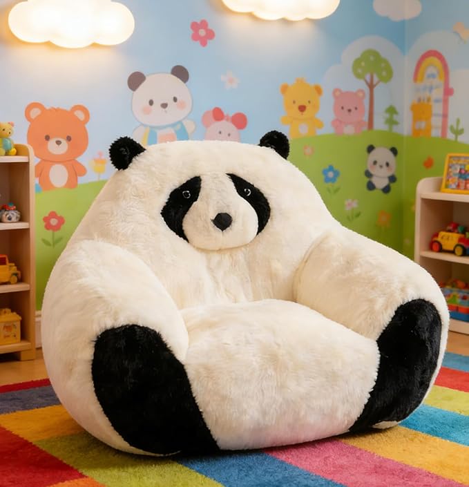 Bean Bag Chair for Kids,Comfy Reading Nook Chairs for Bedroom,Animal Floor Chairs, Faux Fur Panda Bear Shaped Beanbag Chairs for Children,Teen Fun Plus Bean Bag Couch for Bedroom,Living Room