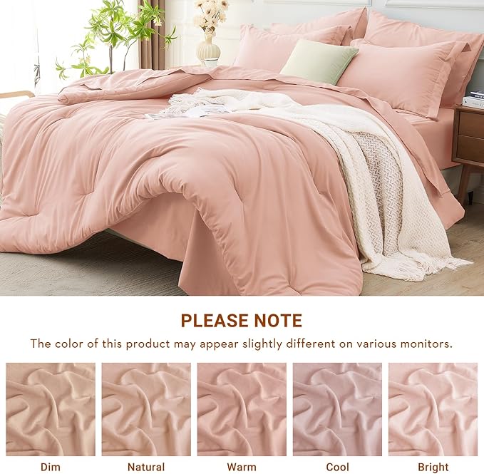 MUXHOMO 5 Pieces Twin XL Comforter Set, Soft Bed in a Bag Twin XL Size, All Season Bedding Set with Comforter, Flat Sheet, Fitted Sheet, Pillowcases & Shams, Rose Gold
