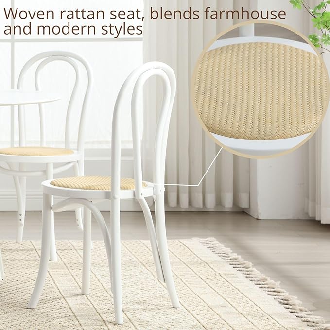 DM Furniture Wedding Chairs, Rattan Dining Chairs Set of 6 French Bistro Chair with Backrest Bentwood Cafe Chair for Dining/Kitchen Room,Home,Banquet, No Assembly Required, White Wood