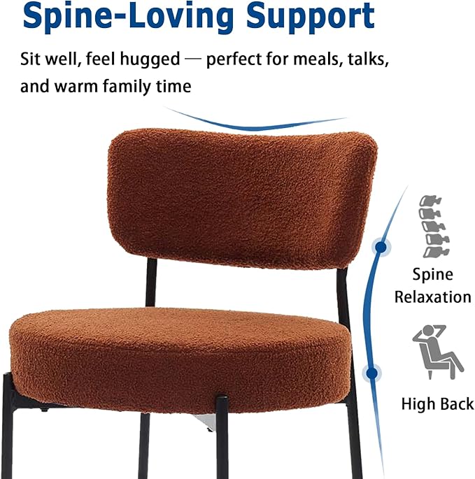 Stabrech Brown Boucle Dining Chairs Set of 4, Upholstered Dinner Chair with Metal Frame, Dining Room Chairs with Padded Seat, Round Modern Seating for Living Room