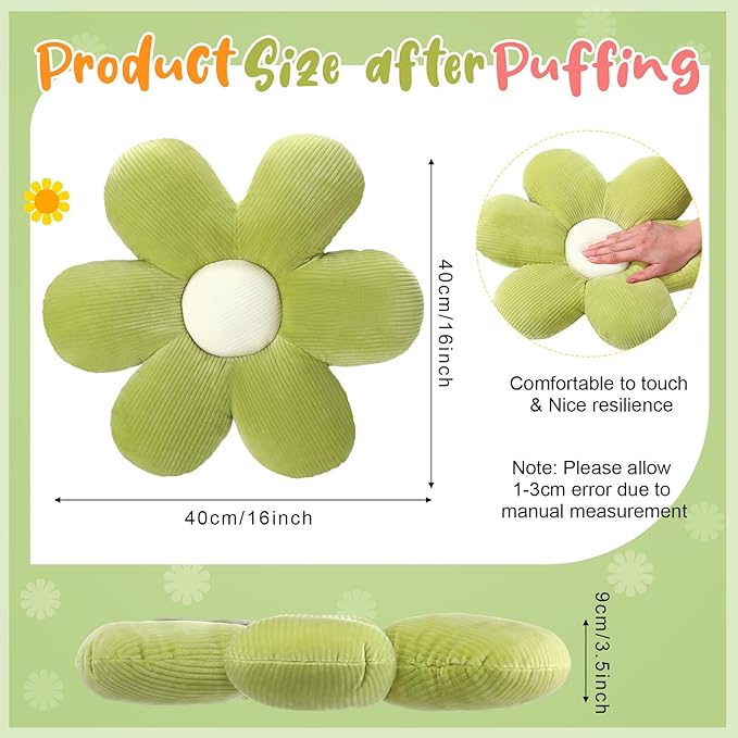 Coume 6 Pcs Flower Floor Pillows, Daisy Throw Pillows 16 Inch Flower Seating Cushions for Back to School Reading Classroom Sofa Couch Bed Decor(Yellow, Pink, Green)