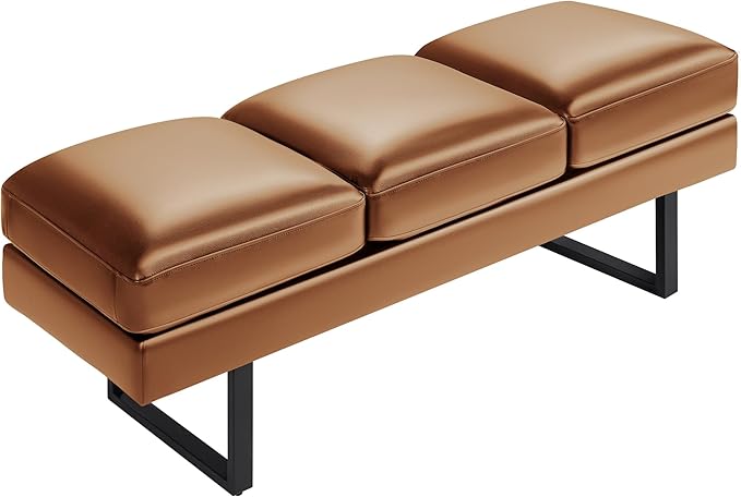 JUMMICO Office Chair Seating Waiting Room Chair, 59.6 inches Upholered Reception Bench 3 Seat Faux Leather Office Guest Chair Conference Room Chair for Salon and Shop (Brown)