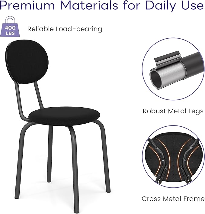 Stackable Dining Chairs Set of 4, Stackable Waiting Room Chairs, Stacking Kitchen Chairs with Upholstered Back and Seat with Dense Foam Cushions, Steel Frame with 400 Lb. Capacity, Black