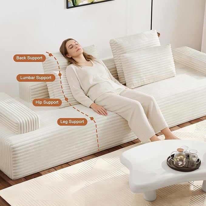 111" Oversized Chaise Lounge Boneless Chair Indoor, Cloud Couch Sectional, Sleeper Loveseat Sofa Bed, Modular Sectional Sofa,Corduroy Sofa, for Living Room, with Deep Seat, No Assembly Required ﻿