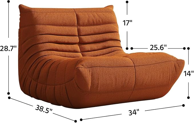 Bean Bag Chair Lazy Floor Sofa, Giant BeanBag Fireside Chair with Memory Foam Filled, Soft Bean Bag Comfy Couch for Teens Adults, Non-Slip Base Floor Lounge Chair, Living Room, Bedroom(Orange, Single)