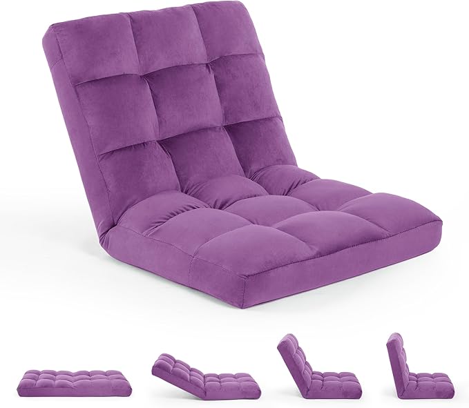 GARTMILAN Large Lazy Sofa, 24-inch Wide Plush Velvet Adjustable Floor Chair, 14-Position Armless Sofa(Purple)