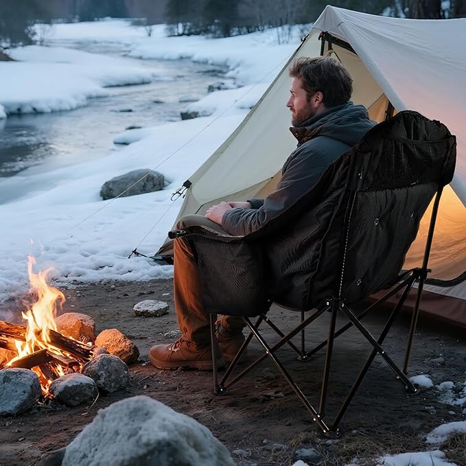 apollo walker Heated Oversized Camping Chair - Extra Wide Heavy Duty Padded Folding Camping Chairs for Adults with Adjustable Heating, Cooling Bag, Side Pocket, Cup Holder and Carry Bag