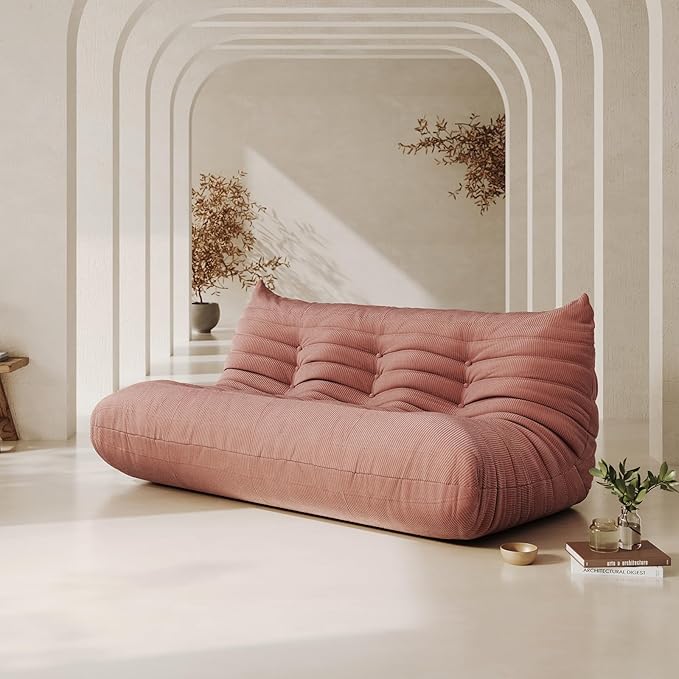 Bean Bag Chair Sofa Fireside 3 Seat Lounger Couch for Adults Corduroy Cozy Lazy Floor Sofa Memory Foam Chair for Home, Apartment and Gaming Venue,Pink