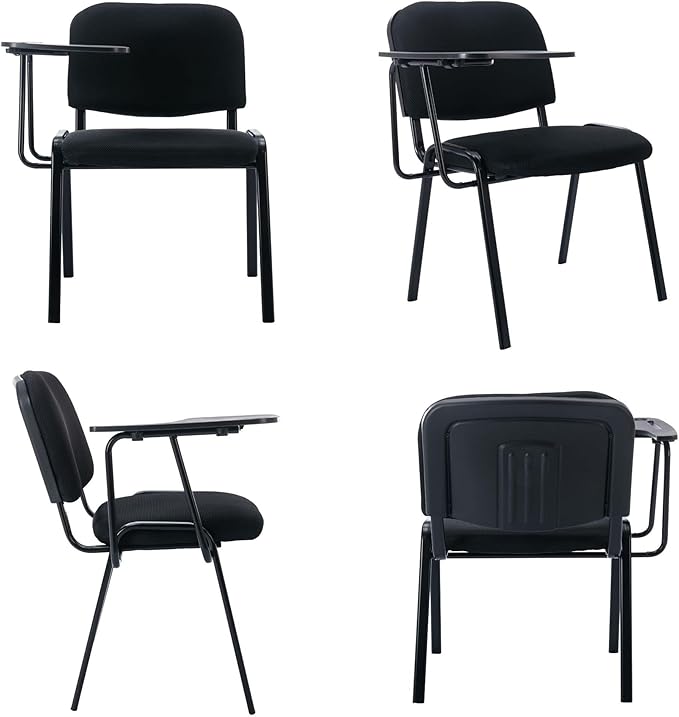HNY Black Tablet Arm Chairs Set of 15, Mesh Office Waiting Room Guest Nesting Stacking Chairs, Reception Chairs with Flip-Up Table Conference Chair for School Classroom Training Meeting Room