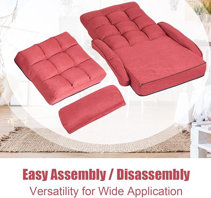 Giantex Folding Floor Chair with 6-Position Adjustable Backrest, Armrests & Removable Pillow, 330Lbs Capacity, Lazy Sofa Armchair, Chaise Lounge Bed, Gaming Recliner for Living Room Bedroom, Red
