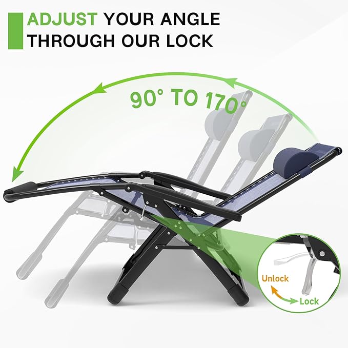 ZENPETIO Oversized Zero Gravity Chair, 33In XXL Zero Gravity Recliner Lounge Chair, Anti Gravity Chair for Indoor and Outdoor, Reclining Camping Chair for Lawn and Patio w/Cushion and Footrest, 500LBS