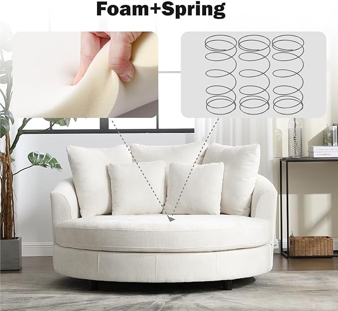 Chifee & Vingol 59.8" W Oversized Accent Barrel Chair Large Round Chair with Wheels,Light Beige