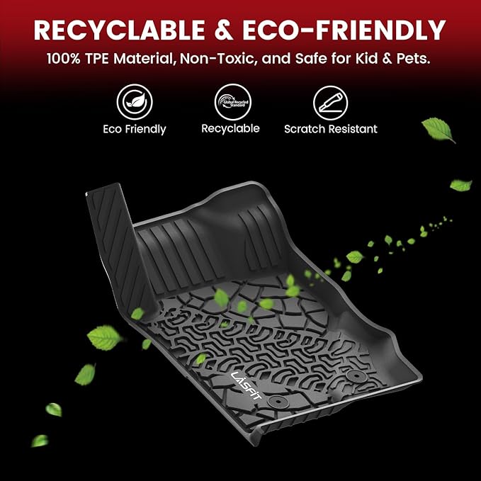 LASFIT Floor Mats for Ford Bronco 2-Door 2025 2024 2023 2022 2021(Not for Bronco Sport) All Weather TPE Custom Fit Car Floor Liners, 1st & 2nd Row, 3pcs Black