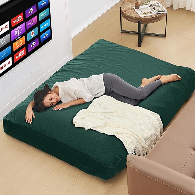 Bean Bag Chairs for Adults - Giant Bean Bag Chair Convertible Bean Bag Bed - Beanbag Chair with Micro Fiber Cover/Furniture Foam Filler - Floor Couch Sofa in Bedroom Dorm Room - Full Green