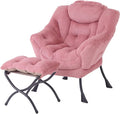 Tiita Lazy Chair with Ottoman, Pink Chair Modern Large Accent Lounge Armchair, Comfy Leisure Sofa Reading Chair with Footrest for Bedroom, Living Room, Dorm Rooms, Garden, Plush Dark Pink