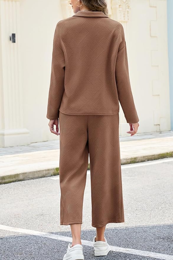 AGSEEM Lounge Sets for Women, Women's 2 Piece Outfits Long Sleeve 1/4 Zip Pullover Cropped Pants 2PC Outfit Comfy Sweatsuits