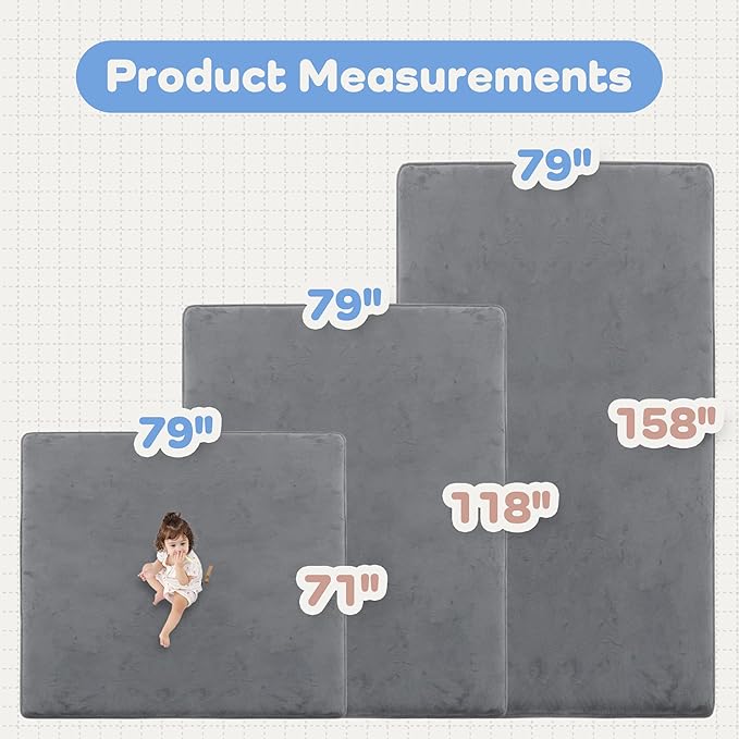 PAPAMAT 1.3" Thick Baby Floor Play Mat 79x158, Basic Padded Foam Mat for Tummy Time Crawling, Non Slip Cushioned for Babies Toddlers Infants Kids (Dark Grey)