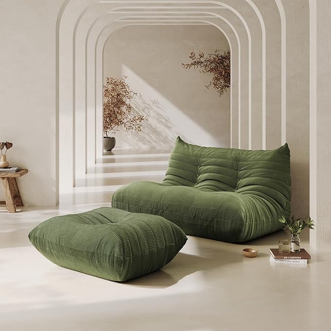 Ottoman,Bean Bag Chair for Adults,Fireside Chair,Footrest,Lazy Floor Sofa Couches, Corner Chair Sofa for Living Room Bedroom Salon Office,Olive Green