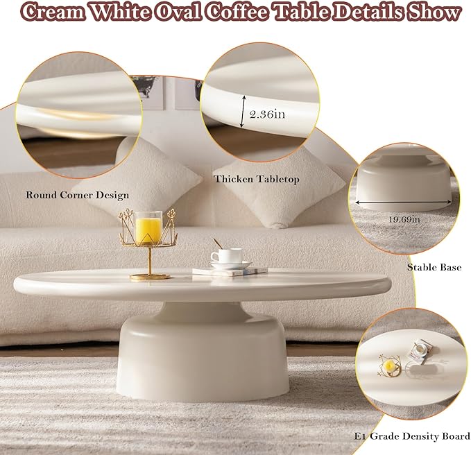 45.67" Cream Style Coffee Table with Stable Fiberglass Table Legs, Oval E1 Density Board Tabletop - Smooth Fininsh, for Small Space (Oval 45.67in)