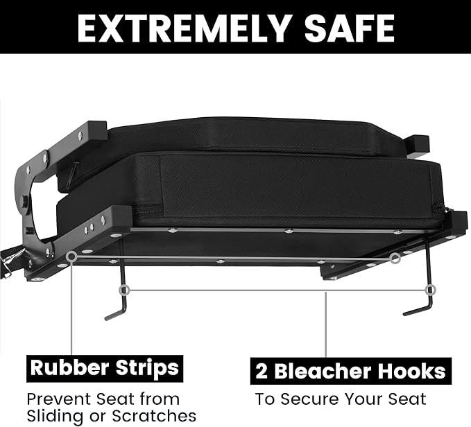 Stadium Seats for Bleachers, Bleacher Seats with Ultra Padded Comfy Foam Backs and Cushion, Wide Portable Stadium Chairs with Back Support and Shoulder Strap, 2 Pack, Black