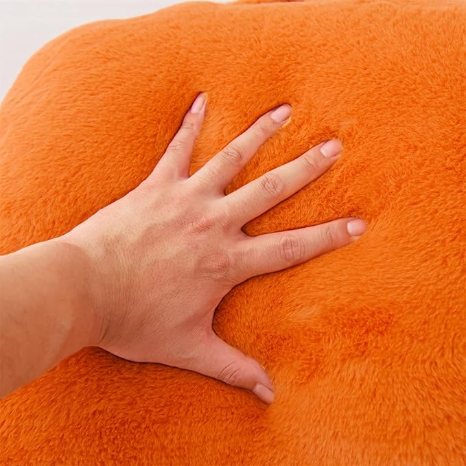 A Nice Night Faux Fur Reading Pillow Bed Wedge Large Adult Children Backrest with Arms Back Support for Sitting Up in Bed/Couch for Bedrest, Orange