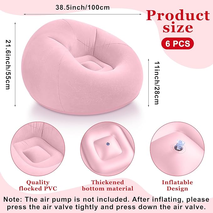 Realspring Inflatable Bean Bag Chairs Outdoor Blow up Camping Chairs Inflatable Lazy Sofa Folding Portable Bean Bag Loungers Couch for Movie Night(Light Pink,6 Pcs)