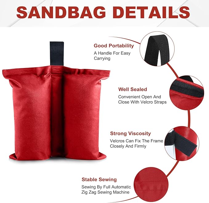 ABCCANOPY Canopy Weights 120 LBS Tent Sand Bags,4pcs-Pack (Red)