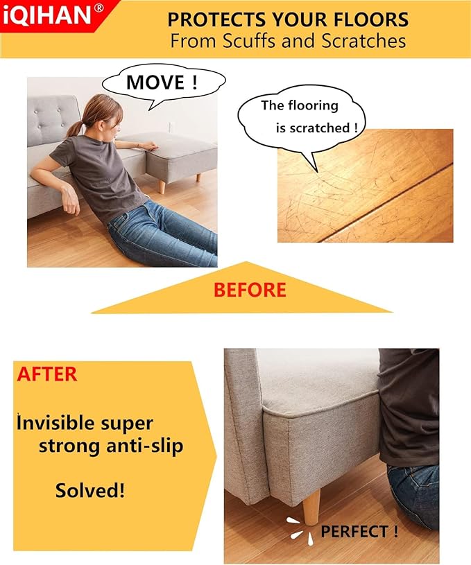 Non Slip Furniture Pads, 12 PCS Clear No Skid Furniture Grippers, Self Adhesive Anti Slip Furniture Pads, Anti Slide Hardwood Floors Protectors for Keep Couch Stoppers